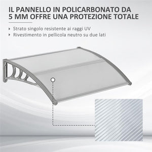 TETTOIA IN POLICARBONATO ANTI-UV DA ESTERNO PER PORTE E FINESTRE 100X80CM