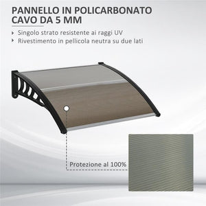 TETTOIA DA ESTERNO IN POLICARBONATO PER PORTE E FINESTRE CON KIT MONTAGGIO 100X100X26CM MARRONE