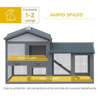 CONIGLIERA IN LEGNO DA ESTERNO CASETTA CON TETTO E RECINTO