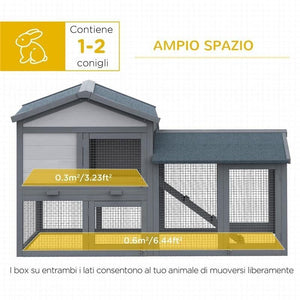 CONIGLIERA IN LEGNO DA ESTERNO CASETTA CON TETTO E RECINTO