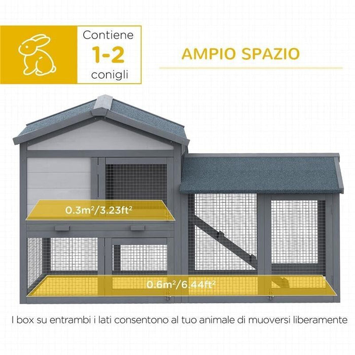 CONIGLIERA IN LEGNO DA ESTERNO CASETTA CON TETTO E RECINTO