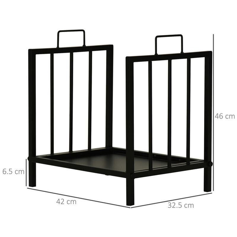 PORTALEGNA DA INTERNO ED ESTERNO IN METALLO CON 2 MANICI E BASE RIALZATA PER 50KG DI LEGNA NERO