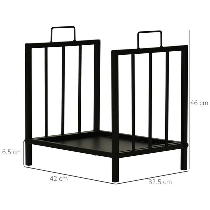 PORTALEGNA DA INTERNO ED ESTERNO IN METALLO CON 2 MANICI E BASE RIALZATA PER 50KG DI LEGNA NERO