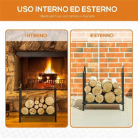 PORTALEGNA DA INTERNO ED ESTERNO IN METALLO CON 2 MANICI E BASE RIALZATA PER 50KG DI LEGNA NERO