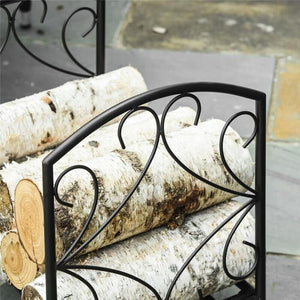 PORTALEGNA PER CAMINO DA INTERNO ED ESTERNO IN METALLO CON BASE RIALZATA PER 50KG DI LEGNA 39.5X31.5X39.5CM NERO