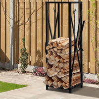 PORTALEGNA DA INTERNO ED ESTERNO SALVASPAZIO IN METALLO CON PALETTA SCOPINO ATTIZZATOIO E PINZA, 34X34X111CM NERO