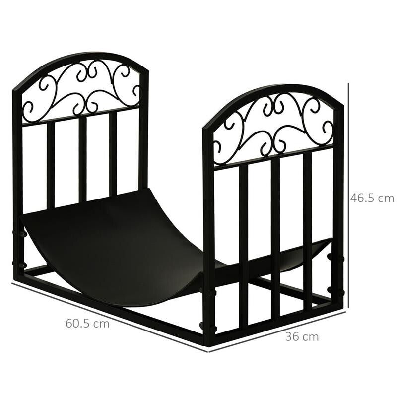 PORTALEGNA DA INTERNO ED ESTERNO IN METALLO CON RIPIANO CURVO FINO 60KG DI LEGNA NERO