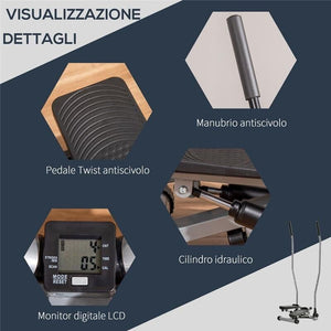STEPPER CON MANUBRIO MANIGLIE STEP FITNESS CON MONITOR LCD PER CASA E PALESTRA ARGENTO