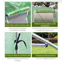 SERRA A TUNNEL DA ESTERNO CON COPERTURA IN PE PORTA CON CERNIERA E 6 FINESTRE VERDE