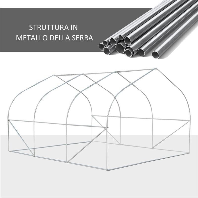 SERRA DA GIARDINO 3.5X3X2 M SERRA CON TETTO A SPIOVENTE IN PE PER PIANTE VERDE