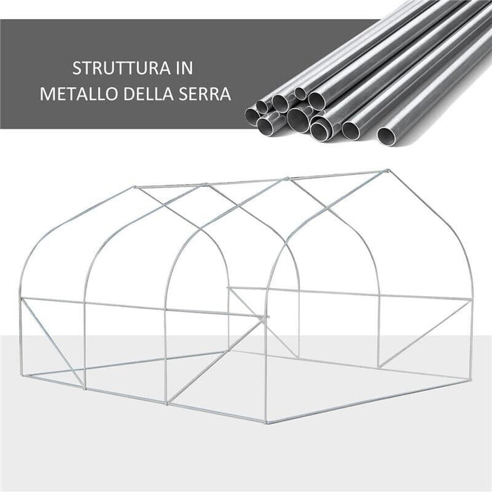 SERRA DA GIARDINO 3.5X3X2 M SERRA CON TETTO A SPIOVENTE IN PE PER PIANTE VERDE