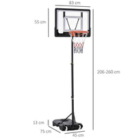 CANESTRO BASKET ALTEZZA REGOLABILE 160-210 CM IN ACCIAIO E BASE CON RUOTE