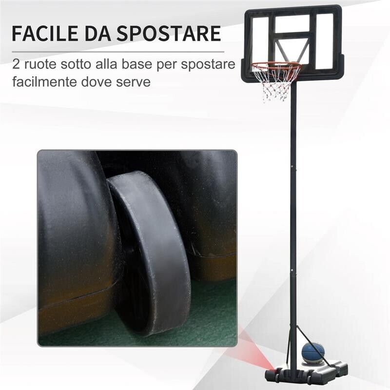 CANESTRO BASKET ALTEZZA REGOLABILE 231-305 CM BASE CON RUOTE IN ACCIAIO