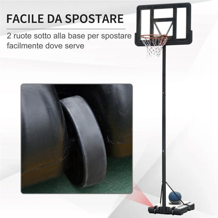 CANESTRO BASKET ALTEZZA REGOLABILE 231-305 CM BASE CON RUOTE IN ACCIAIO