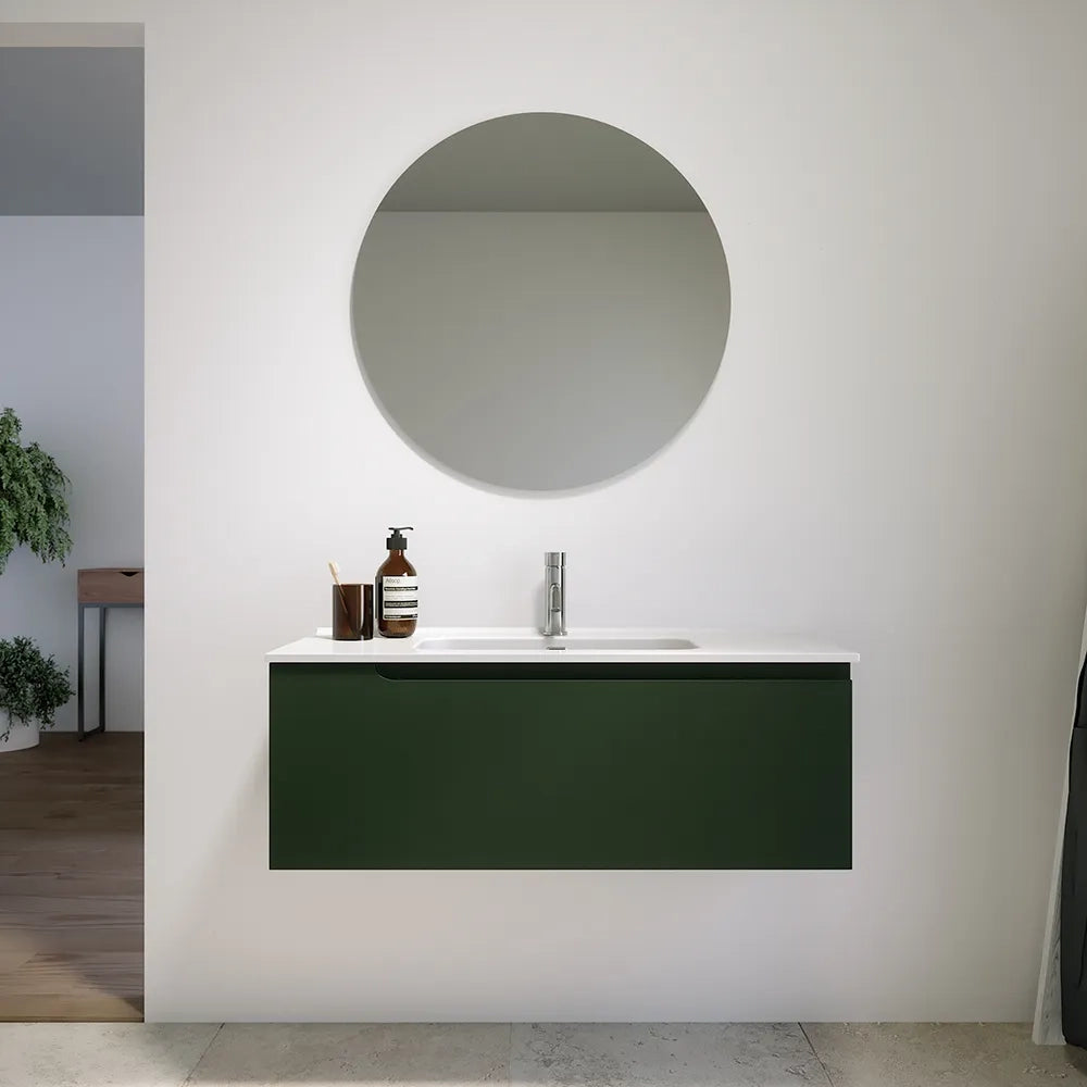 Mobile bagno sospeso 60 cm un cassetto verde foresta opaco con lavabo | Ardenne