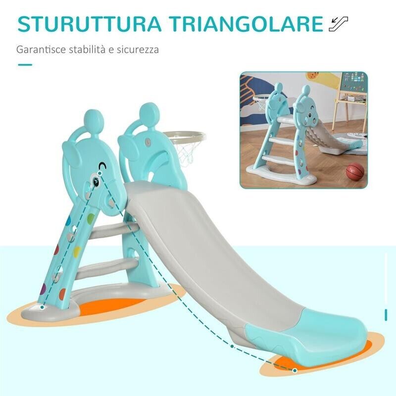 SCIVOLO PER BAMBINI CON CANESTRO BASKET ETÀ 2-4 ANNI GRIGIO E BLU