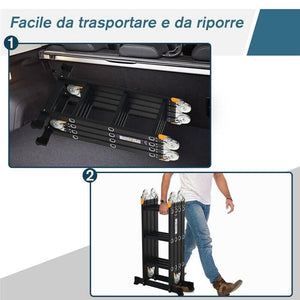 SCALA IN ALLUMINIO 5 IN 1 NERA PER INTERNI ED ESTERNI CARICO MASSIMO 150 KG