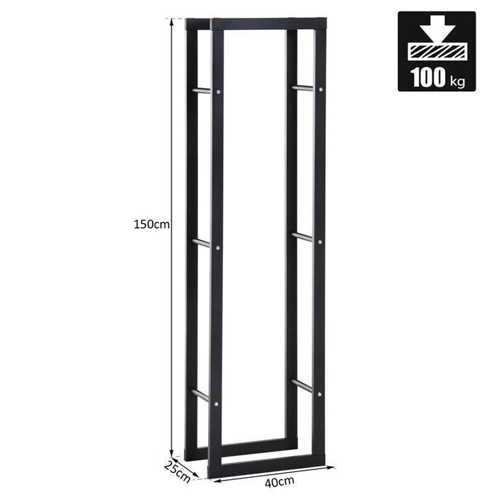 SCAFFALE PORTA LEGNA VERTICALE PER INTERNO IN FERRO NERO, 40X25X150CM