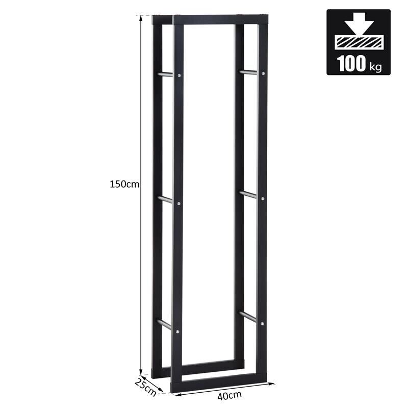 SCAFFALE PORTA LEGNA VERTICALE PER INTERNO IN FERRO NERO, 40X25X150CM