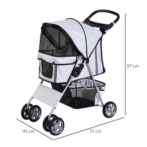 PASSEGGINO PER ANIMALI DOMESTICI PIEGHEVOLE, CARRELLO PER CANI, GRIGIO, 75 X 45 X 97CM