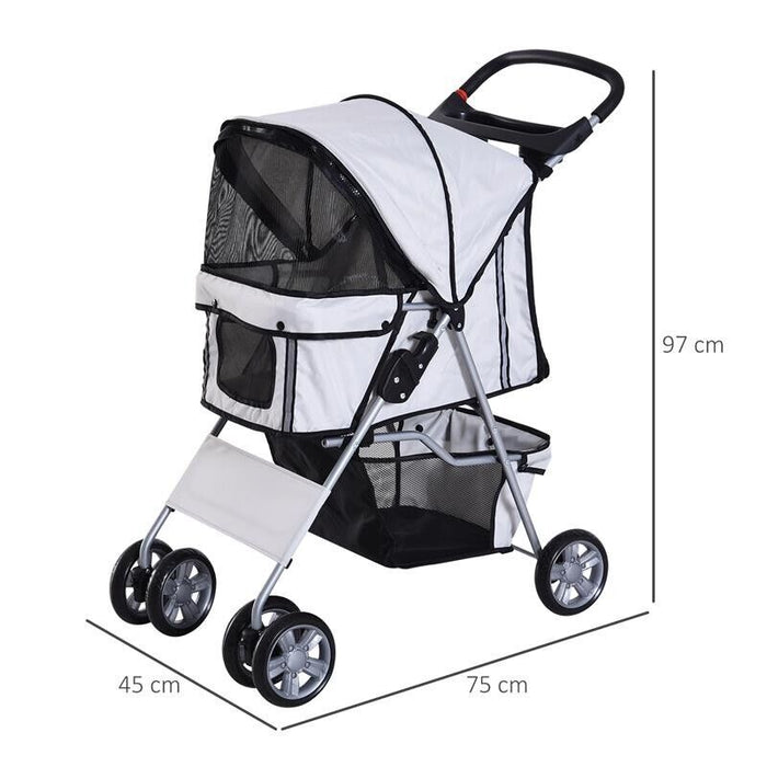 PASSEGGINO PER ANIMALI DOMESTICI PIEGHEVOLE, CARRELLO PER CANI, GRIGIO, 75 X 45 X 97CM