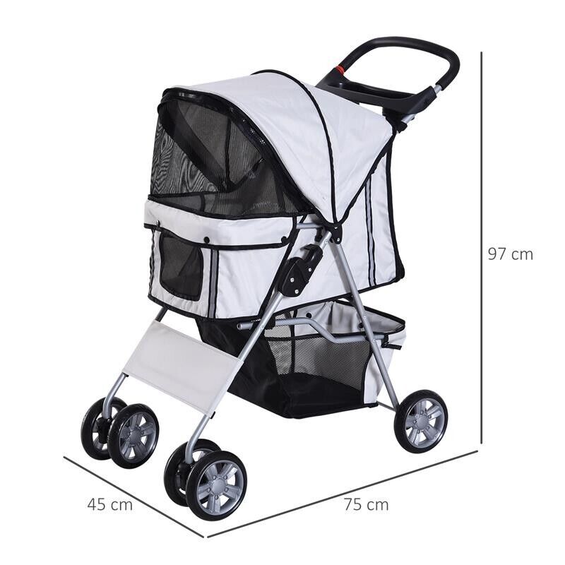 PASSEGGINO PER ANIMALI DOMESTICI PIEGHEVOLE, CARRELLO PER CANI, GRIGIO, 75 X 45 X 97CM