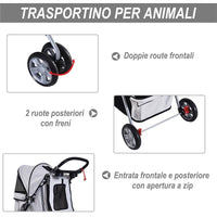 PASSEGGINO PER ANIMALI DOMESTICI PIEGHEVOLE, CARRELLO PER CANI, GRIGIO, 75 X 45 X 97CM