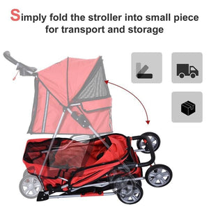 PASSEGGINO PER CANI PIEGHEVOLE, CARRELLO PER ANIMALI DOMESTICI, ROSSO, 75 X 45 X 97CM