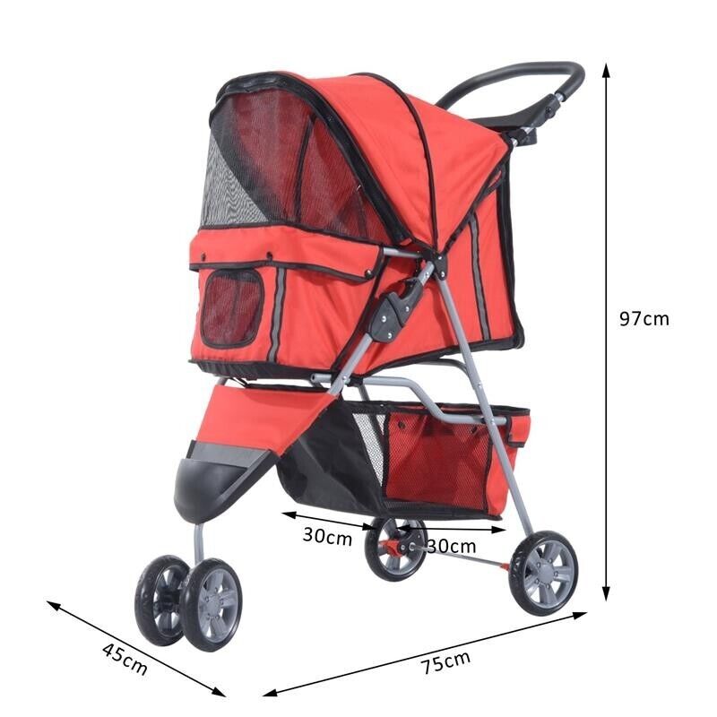 PASSEGGINO PER CANI, CARRELLO PER ANIMALI DOMESTICI, ROSSO, 75X45X97CM