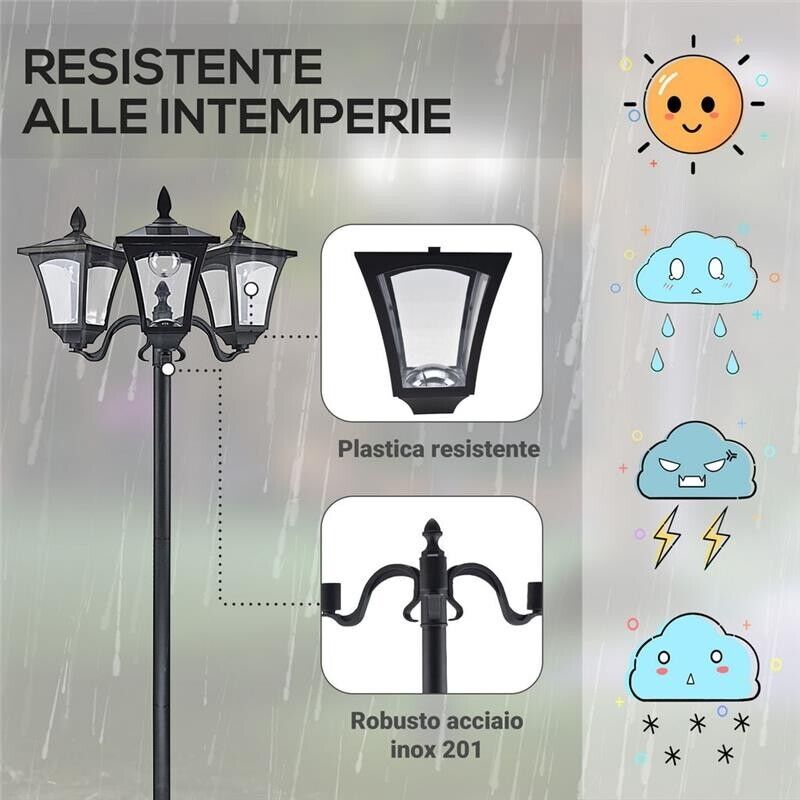 LAMPADA SOLARE CON 3 LED IP44 51.5×47×182.5CM COLORE NERO