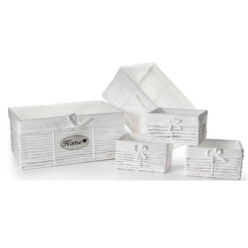 SET 5 CESTE IN TESUTO 44/39/22 CM DI COLORE BIANCO OKX
