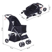 PASSEGGINO PER ANIMALI DOMESTICI PIEGHEVOLE, NERO, 77X47X101CM