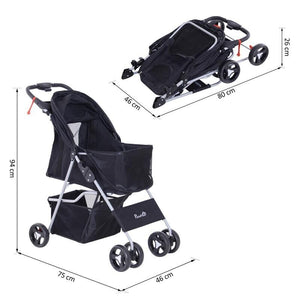 PASSEGGINO PER ANIMALI DOMESTICI PIEGHEVOLE, NERO, 77X47X101CM