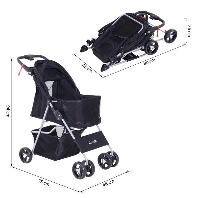 PASSEGGINO PER ANIMALI DOMESTICI PIEGHEVOLE, NERO, 77X47X101CM