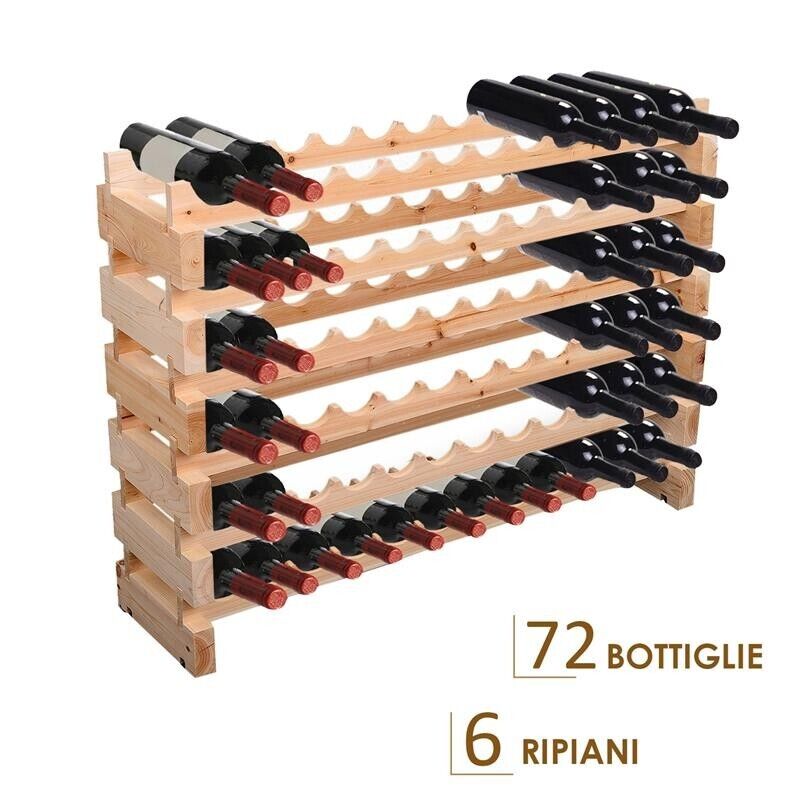 CANTINETTA PORTABOTTIGLIE IN LEGNO DI PINO CON 6 RIPIANI 114X28X80 CM