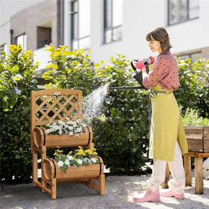 FIORIERA DA ESTERNO A MEZZA BOTTE IN LEGNO D'ABETE CON DESIGN VERTICALE RIALZATO 45X45X80 CM