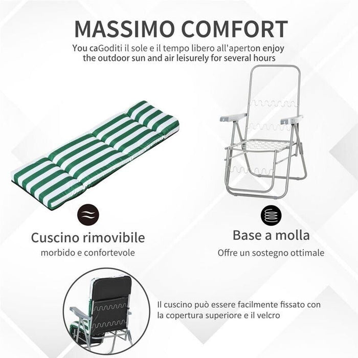SEDIA SDRAIO DA SPIAGGIA 2 PEZZI PIEGHEVOLE E RECLINABILE VERDE E BIANCO