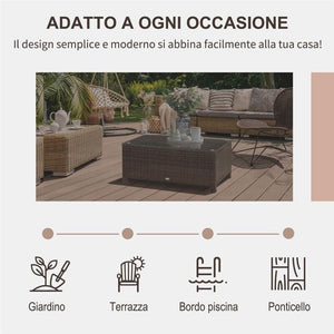 TAVOLINO DA GIARDINO IN RATTAN CON TOP VETRO 85 X 50 X 39 CM MARRONE