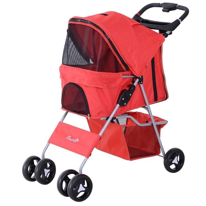 PASSEGGINO PER ANIMALI DOMESTICI PIEGHEVOLE, ROSSO, 75 X 46 X 94 CM