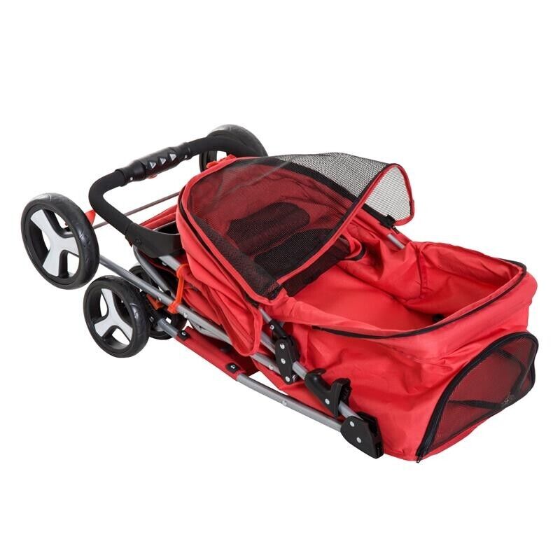 PASSEGGINO PER ANIMALI DOMESTICI PIEGHEVOLE, ROSSO, 75 X 46 X 94 CM