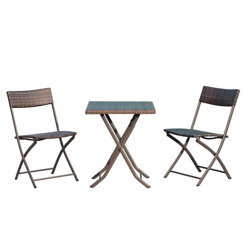 MOBILI DA GIARDINO IN RATTAN SET 1 TAVOLINO E 2 SEDIE PIEGHEVOLI MARRONE