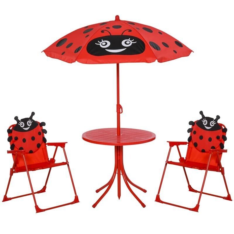 SET TAVOLO DA GIARDINO CON 2 SEDIE PIEGHEVOLI E OMBRELLONE PER BAMBINI