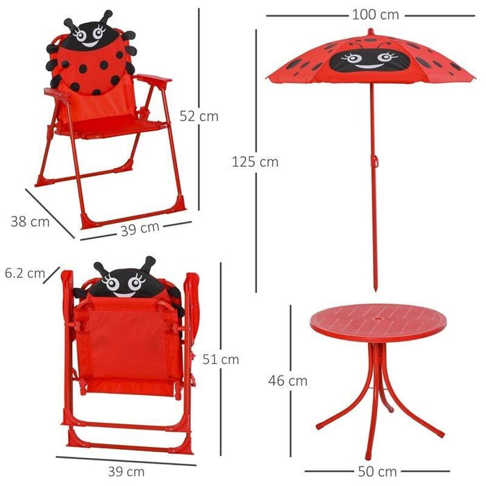 SET TAVOLO DA GIARDINO CON 2 SEDIE PIEGHEVOLI E OMBRELLONE PER BAMBINI