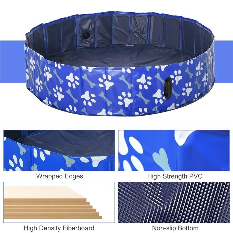 PISCINA RIGIDA PER CANI TAGLIA GRANDE 65KG IN PLASTICA ANTISCIVOLO BLU 140X30 CM