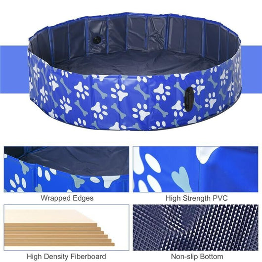 PISCINA RIGIDA PER CANI TAGLIA GRANDE 65KG IN PLASTICA ANTISCIVOLO BLU 140X30 CM