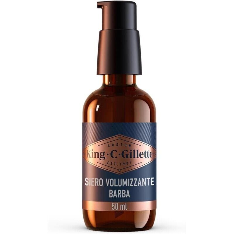 GILLETTE KING C. BARBA SIERO VOLUMIZZANTE CURA BARBA UOMO CON COMPLESSO DI VITAMINA B E CAFFEINA CONFEZIONE DA 50 ML