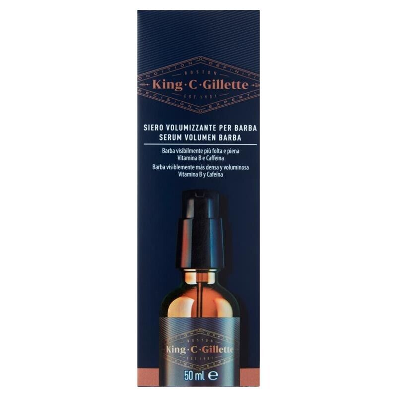 GILLETTE KING C. BARBA SIERO VOLUMIZZANTE CURA BARBA UOMO CON COMPLESSO DI VITAMINA B E CAFFEINA CONFEZIONE DA 50 ML