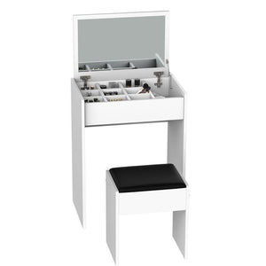 TAVOLO MAKE UP CON SGABELLO VANO CONTENITORE E SPECCHIO 60,2X40,2XH79 CM BIANCO