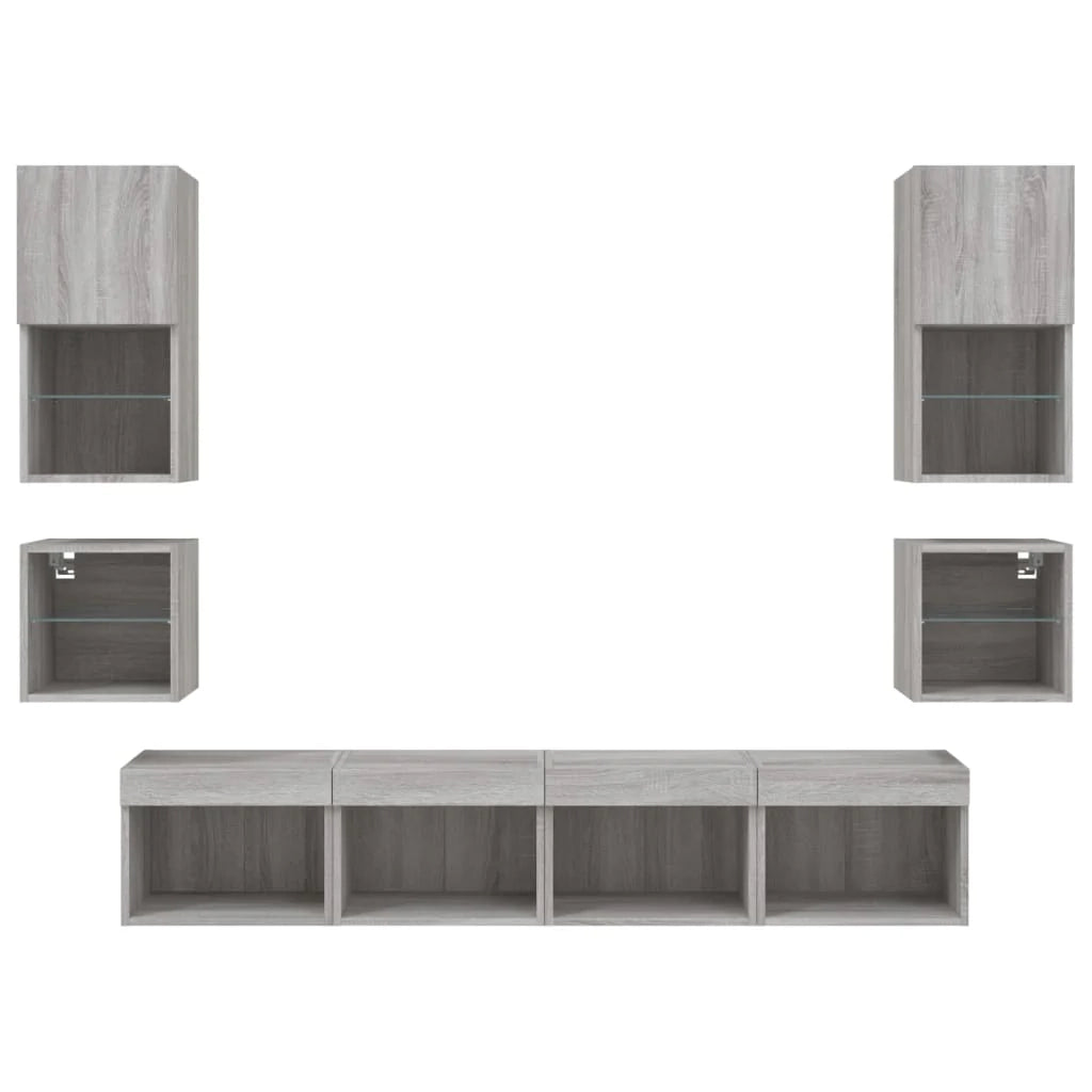 Mobile TV multimediale scaffale TV credenza mobile TV sala da pranzo soggiorno camera da letto con illuminazione a LED 8 pezzi legno ingegnerizzato Sonoma grigio 02_0029484