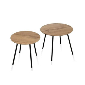 SET 2 TAVOLINI TONDI CON TOP NATURALE E GAMBE NERE 50X46-40X41 CM